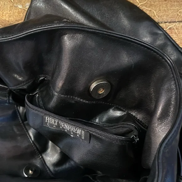HOLT RENFREW black leather drawstring bag with long adjustable handles vintage - Picture 4 of 7